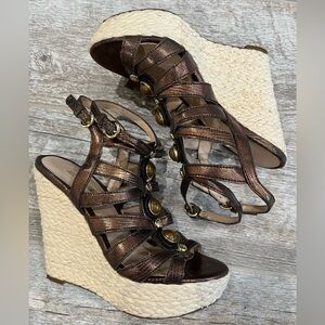 Metalícelo brown wedge sandals with brown and gold trim